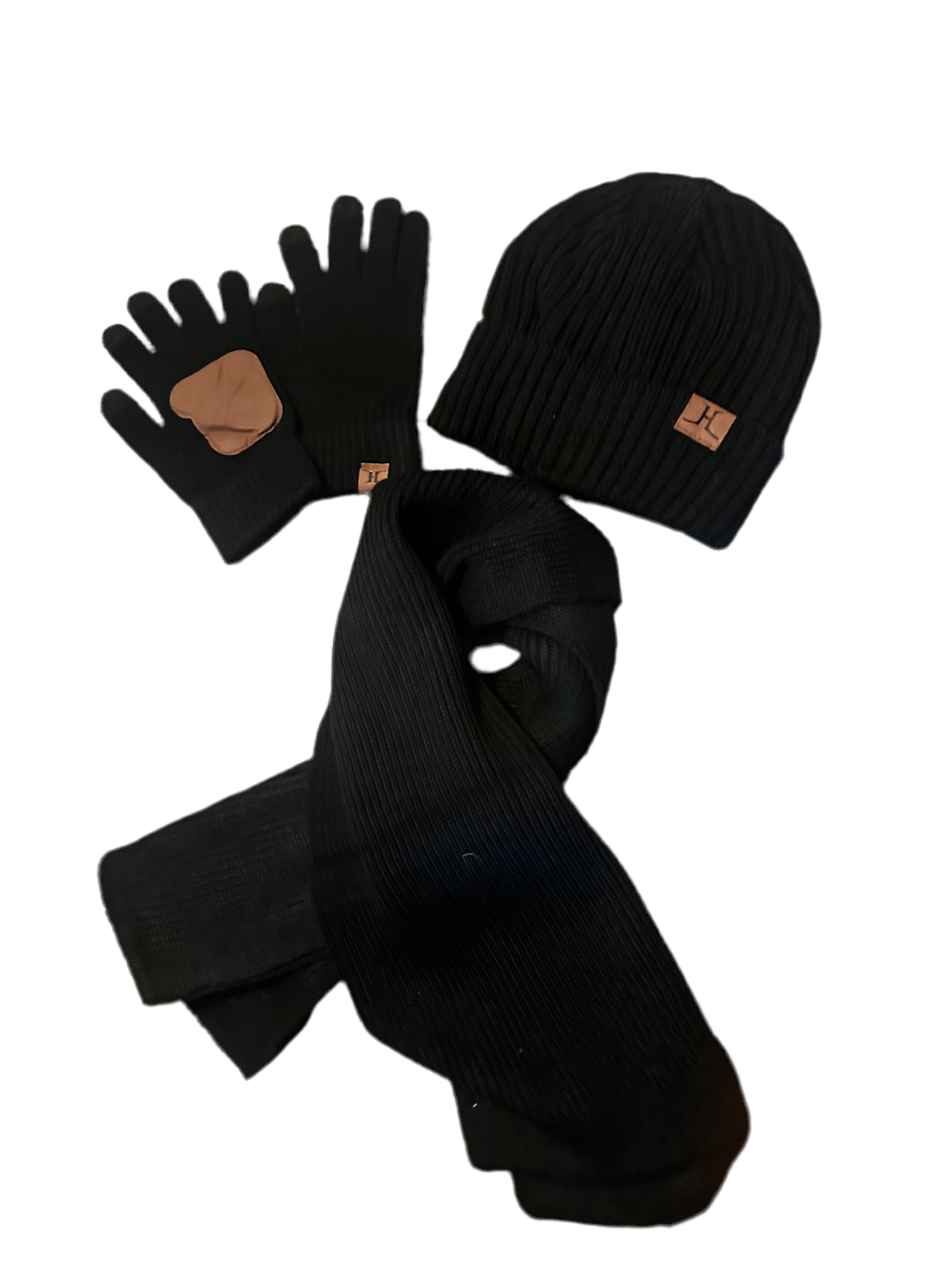 Winter universal Beanie Hat Scarf Gloves Set-black