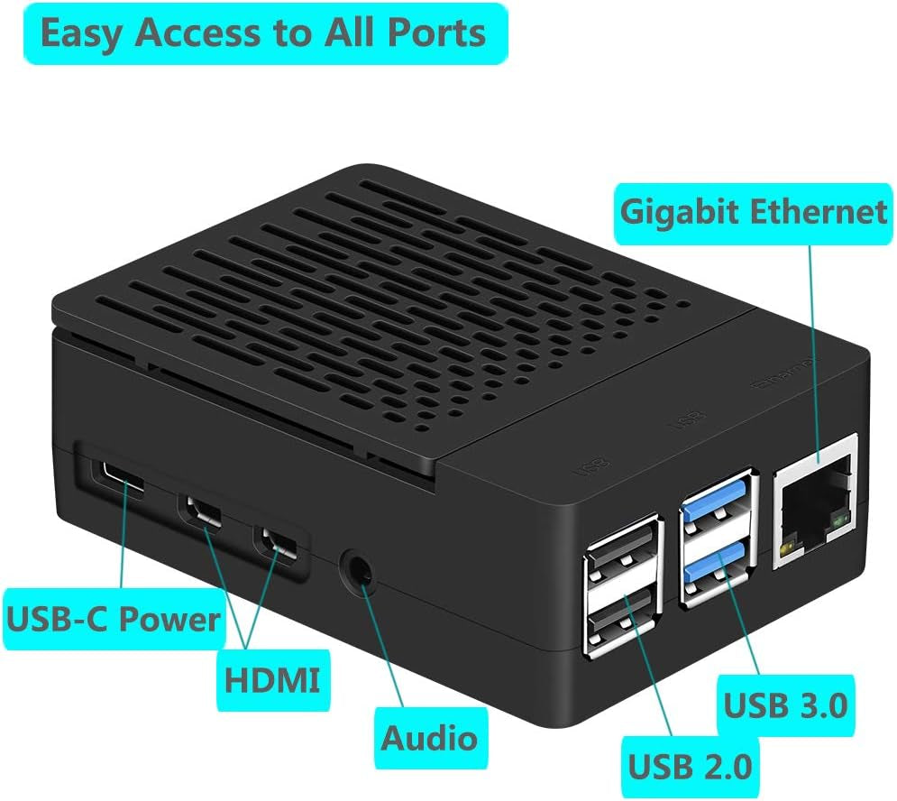 Case for Raspberry Pi 4, ABS Pi 4 Case with Cooling Fan, Pi 4 Heatsink, Simple Removable Top Cover for Pi 4 Model B/ 4B