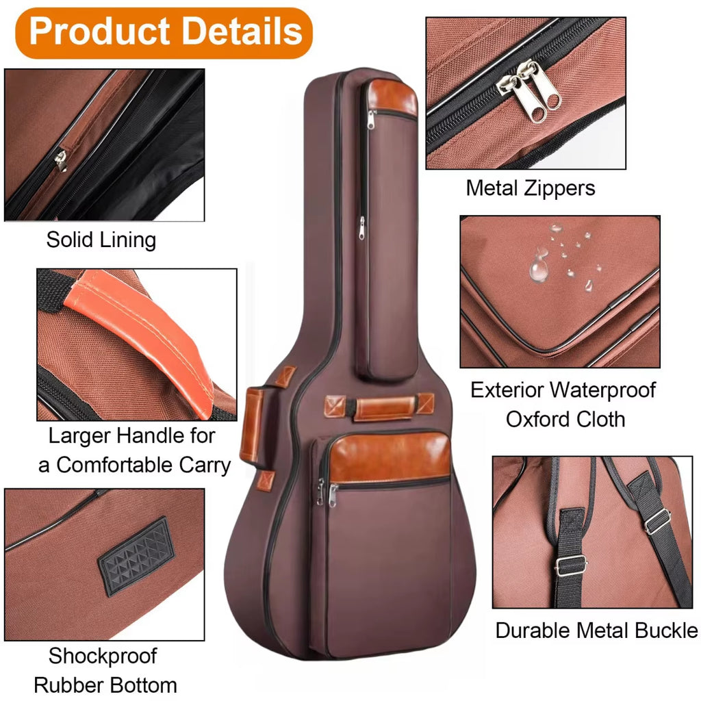 Acoustic Guitar Bag 41 Inch Thickened Waterproof Oxford Nylon Double Straps Cotton Padded Guitar Case Gig Backpack