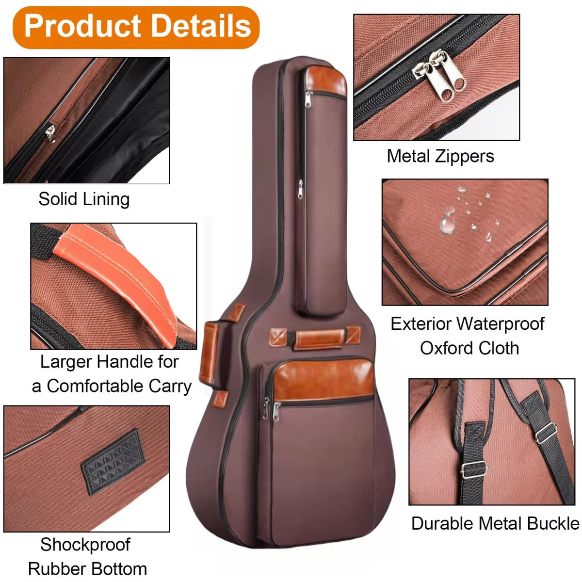 Acoustic Guitar Bag 41 Inch Thickened Waterproof Oxford Nylon Double Straps Cotton Padded Guitar Case Gig Backpack
