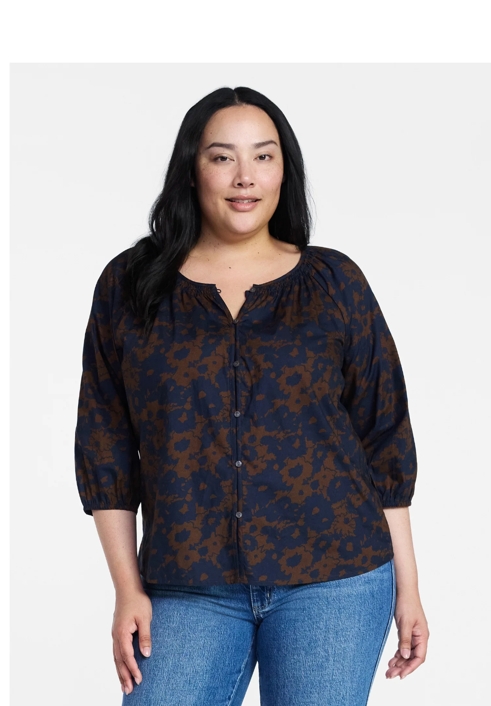Terra & Sky Women’s Plus Peasant Blouse with Long Sleeves, Sizes 0X-5X