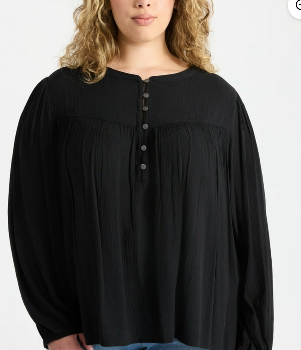 Terra & Sky Women’s Plus Peasant Blouse with Long Sleeves, Sizes 0X-5X
